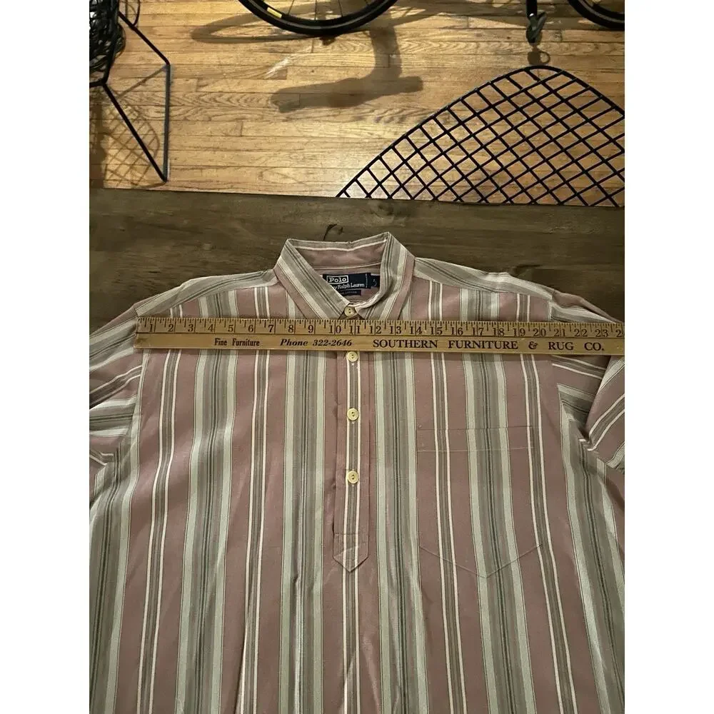 Men’s Polo Ralph Lauren Pink Beige Grey Popover Button Up Shirt Striped Large - Picture 7 of 8